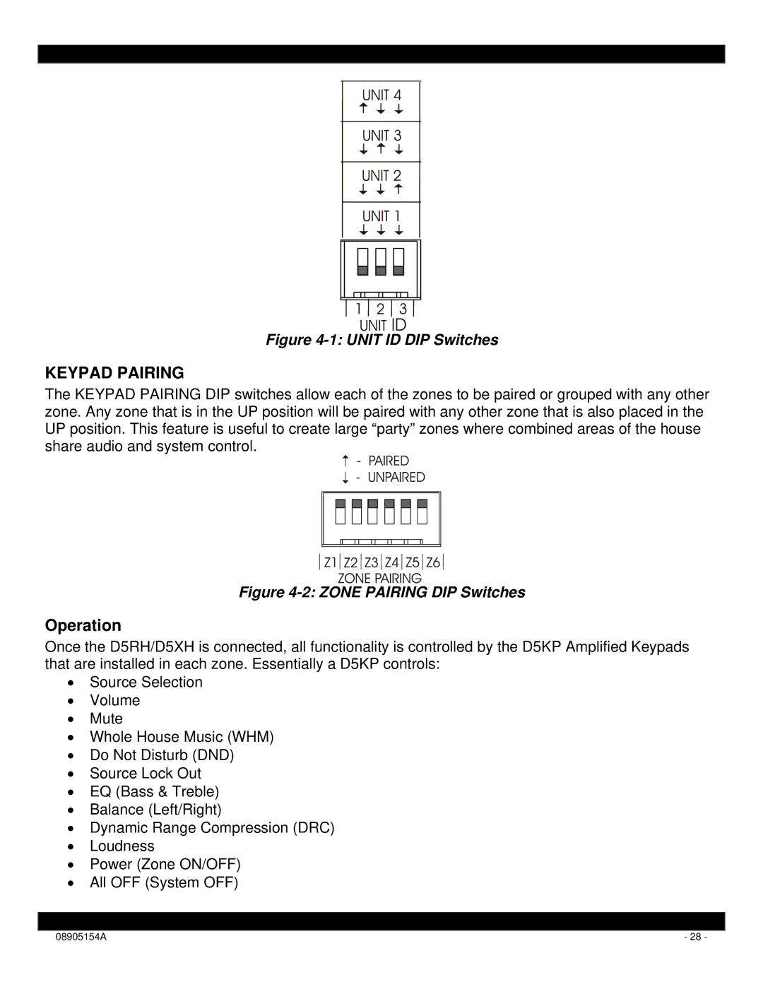 Xantech D5XH installation instructions Keypad Pairing, Operation 