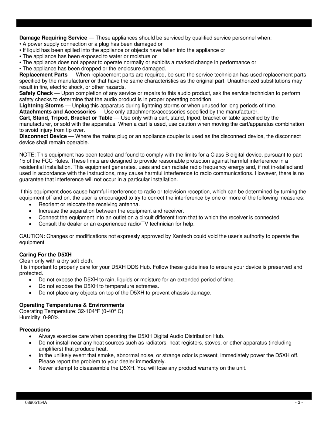 Xantech D5XH installation instructions Operating Temperatures & Environments 