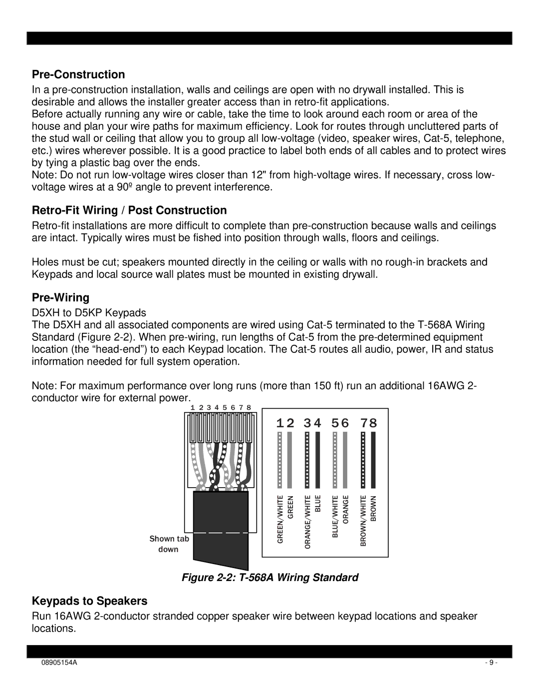 Xantech D5XH Pre-Construction, Retro-Fit Wiring / Post Construction, Pre-Wiring, Keypads to Speakers 