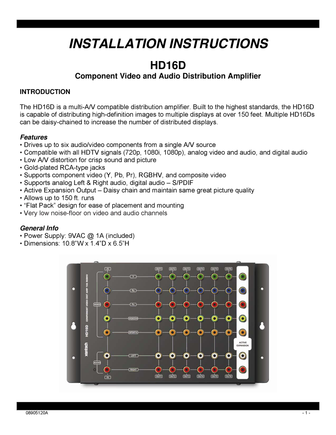 Xantech HD16D installation instructions Introduction, Features, General Info 