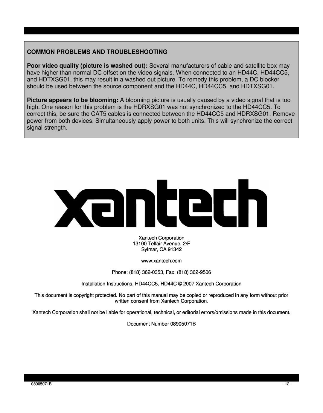 Xantech HD44CC5 installation instructions Common Problems And Troubleshooting 
