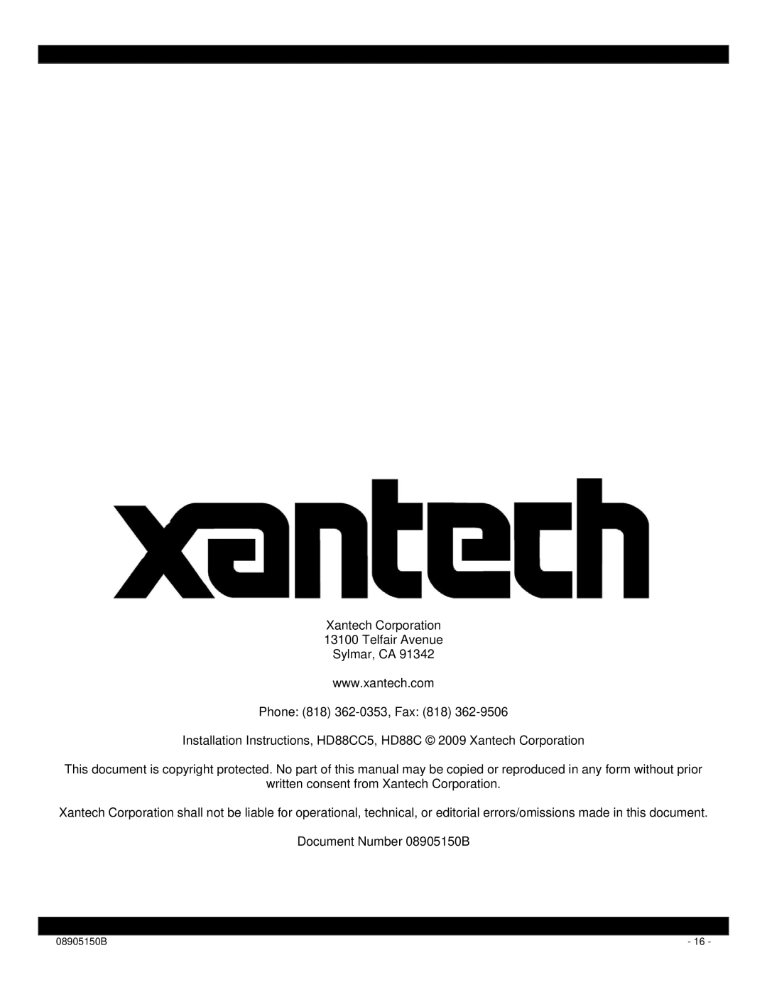 Xantech HD88CC5 installation instructions 08905150B 