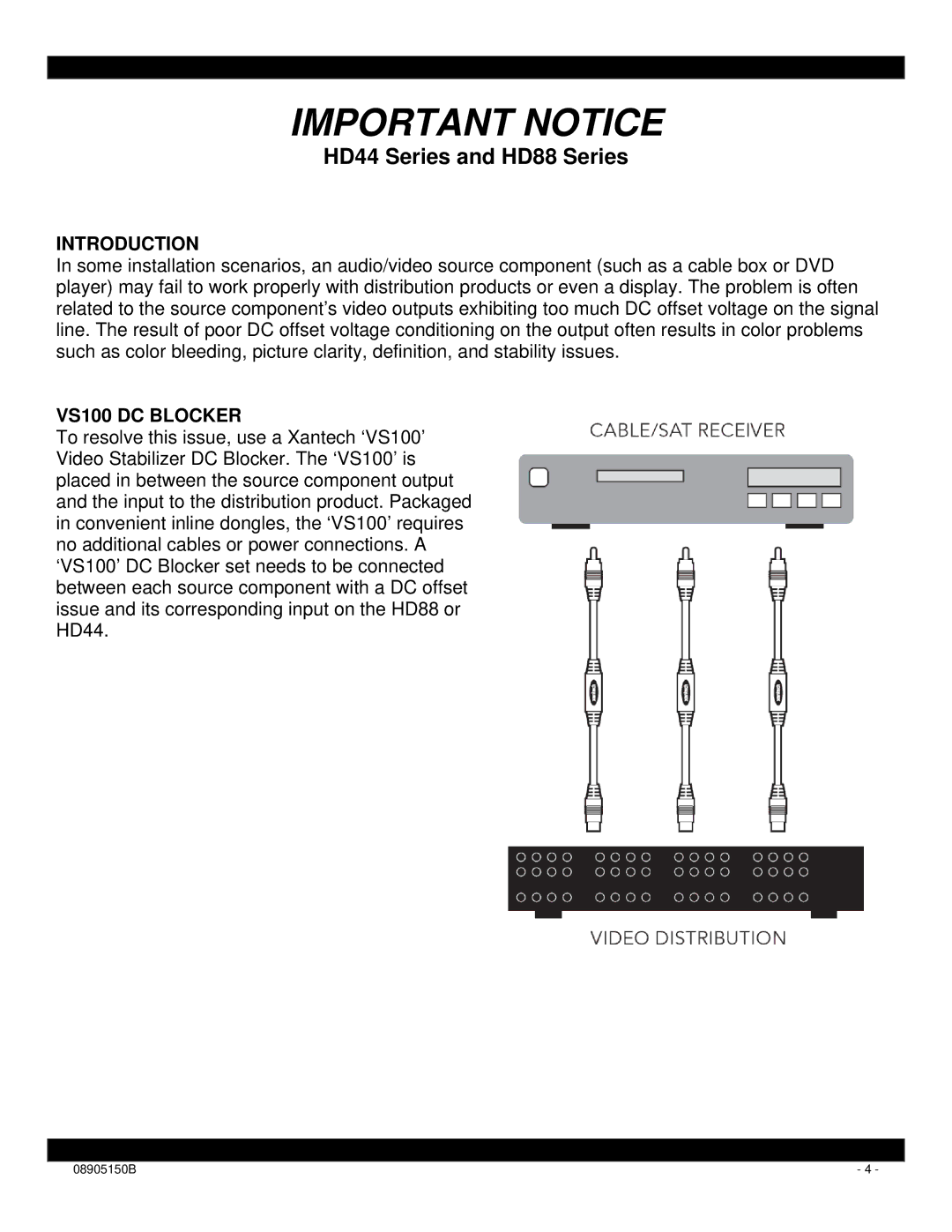 Xantech HD88CC5 installation instructions Introduction, VS100 DC Blocker 