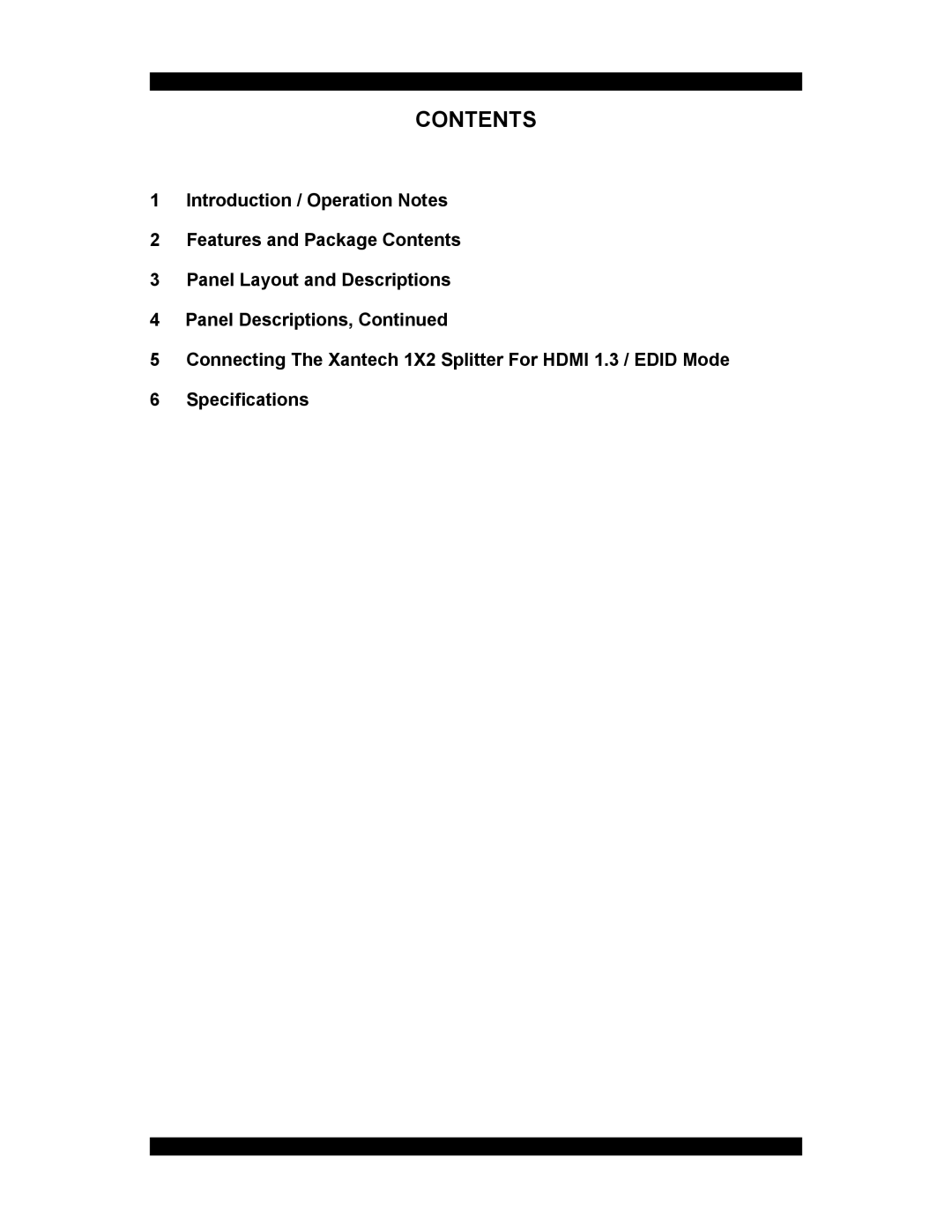 Xantech HDMI1X2 user manual Contents 