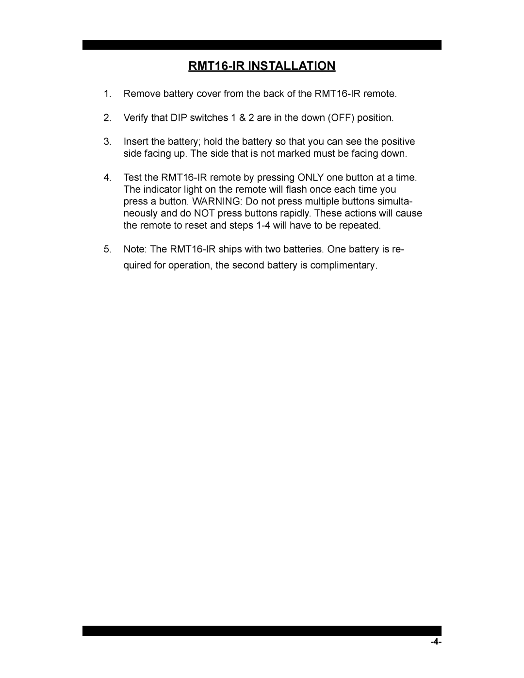 Xantech HDMI4X4 user manual RMT16-IR Installation 