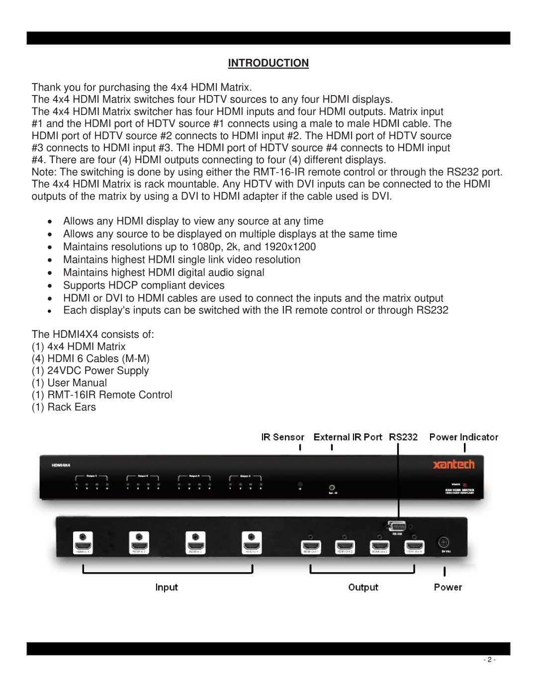 Xantech HDMI4X4 user manual Introduction 