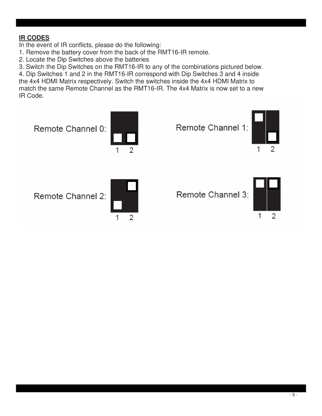 Xantech HDMI4X4 user manual IR Codes 