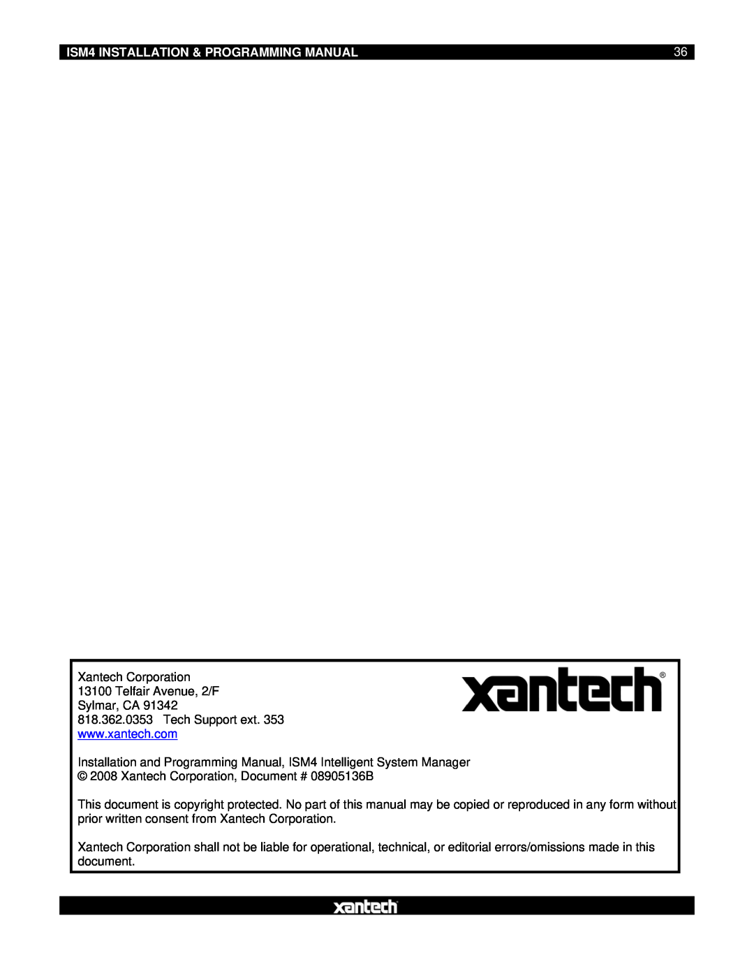 Xantech manual ISM4 INSTALLATION & PROGRAMMING MANUAL 