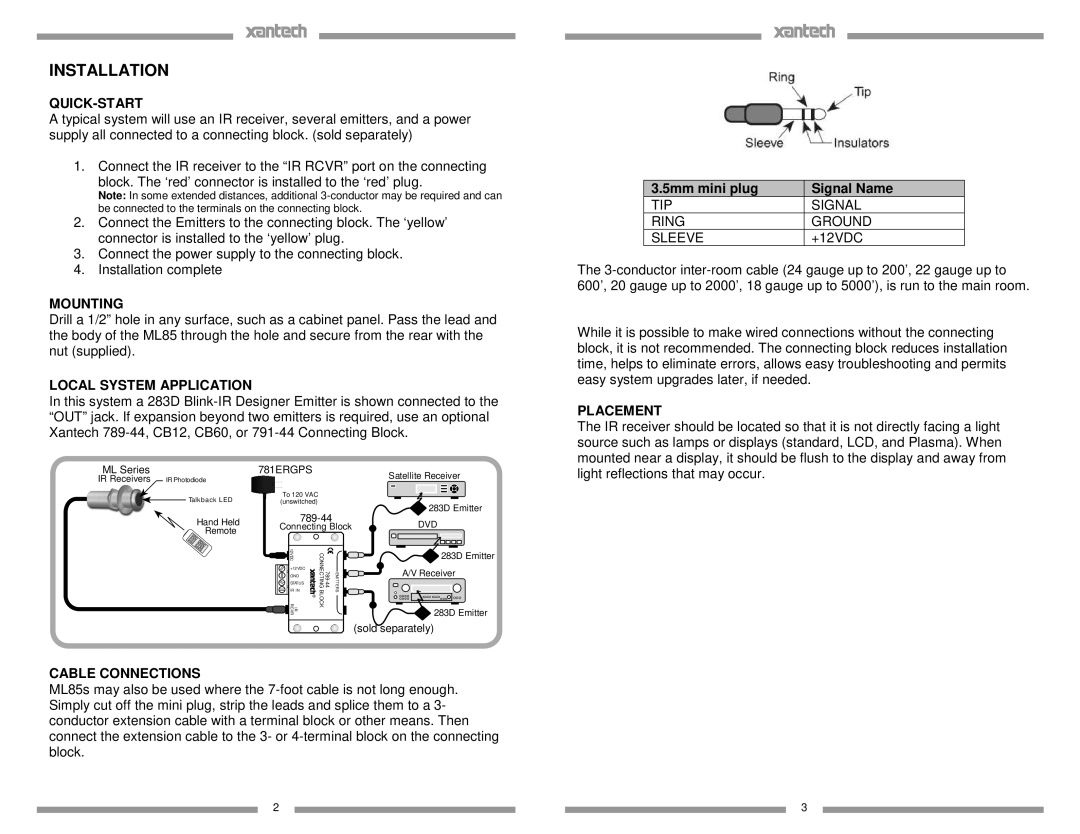 Xantech ML85 installation instructions Installation 