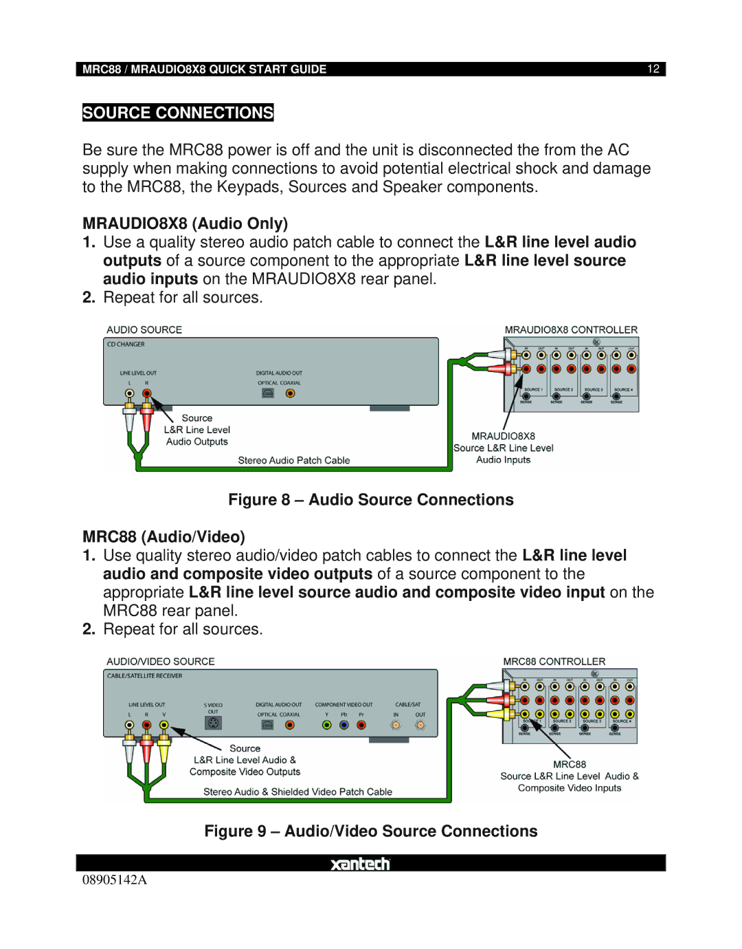 Xantech quick start Source Connections, MRAUDIO8X8 Audio Only 