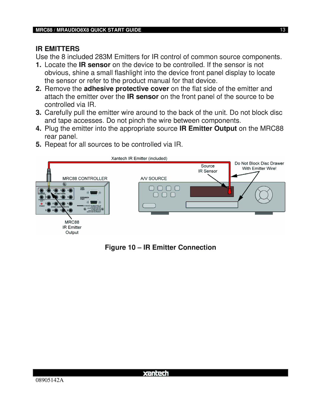 Xantech MRAUDIO8X8 quick start IR Emitters 