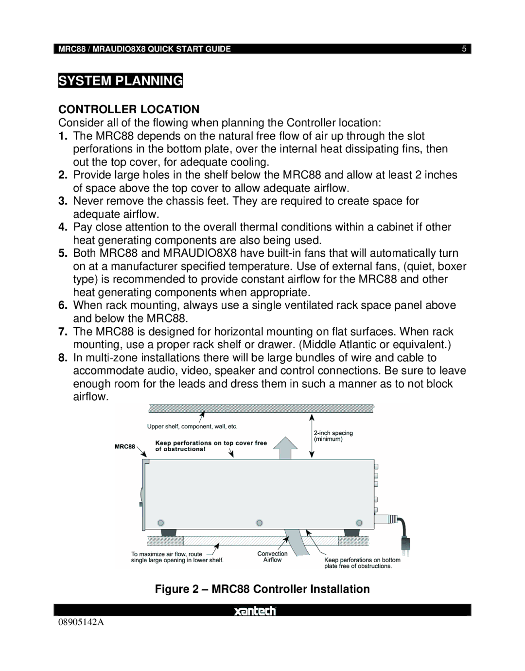 Xantech MRAUDIO8X8 quick start System Planning, Controller Location 