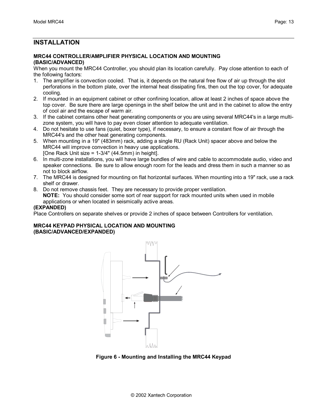 Xantech MRC44 installation instructions Installation, Expanded 