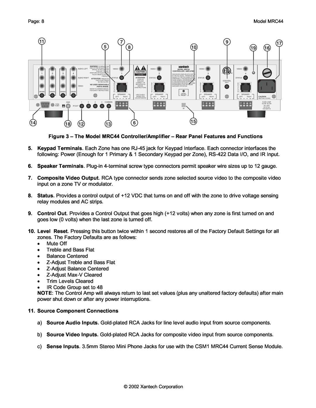 Xantech MRC44 installation instructions Source Component Connections 