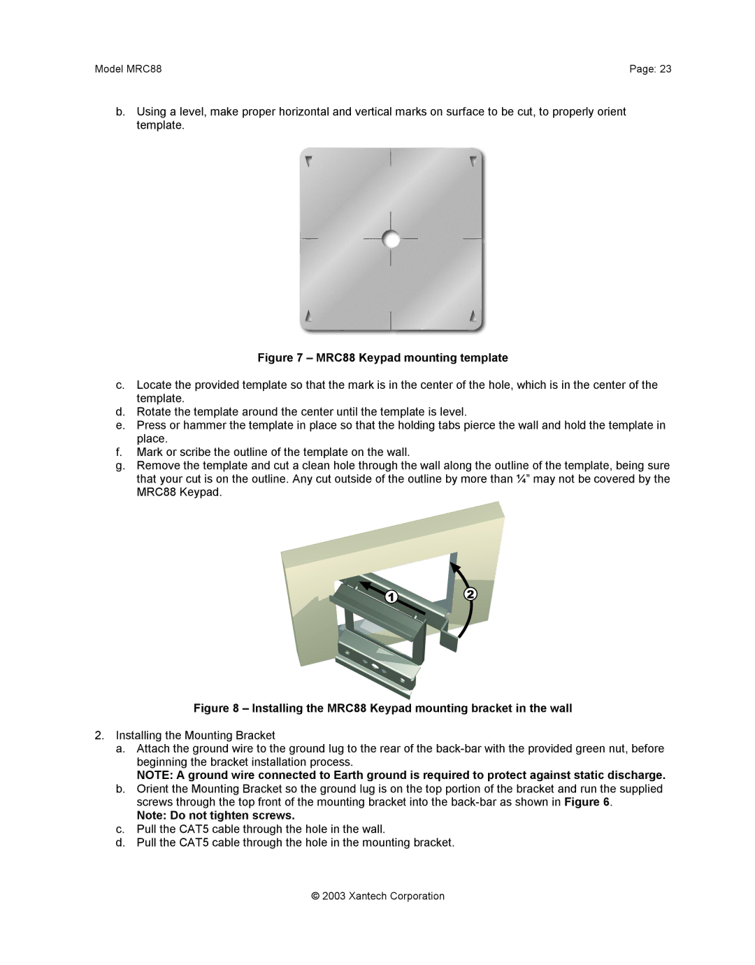 Xantech mrc88 installation instructions MRC88 Keypad mounting template 