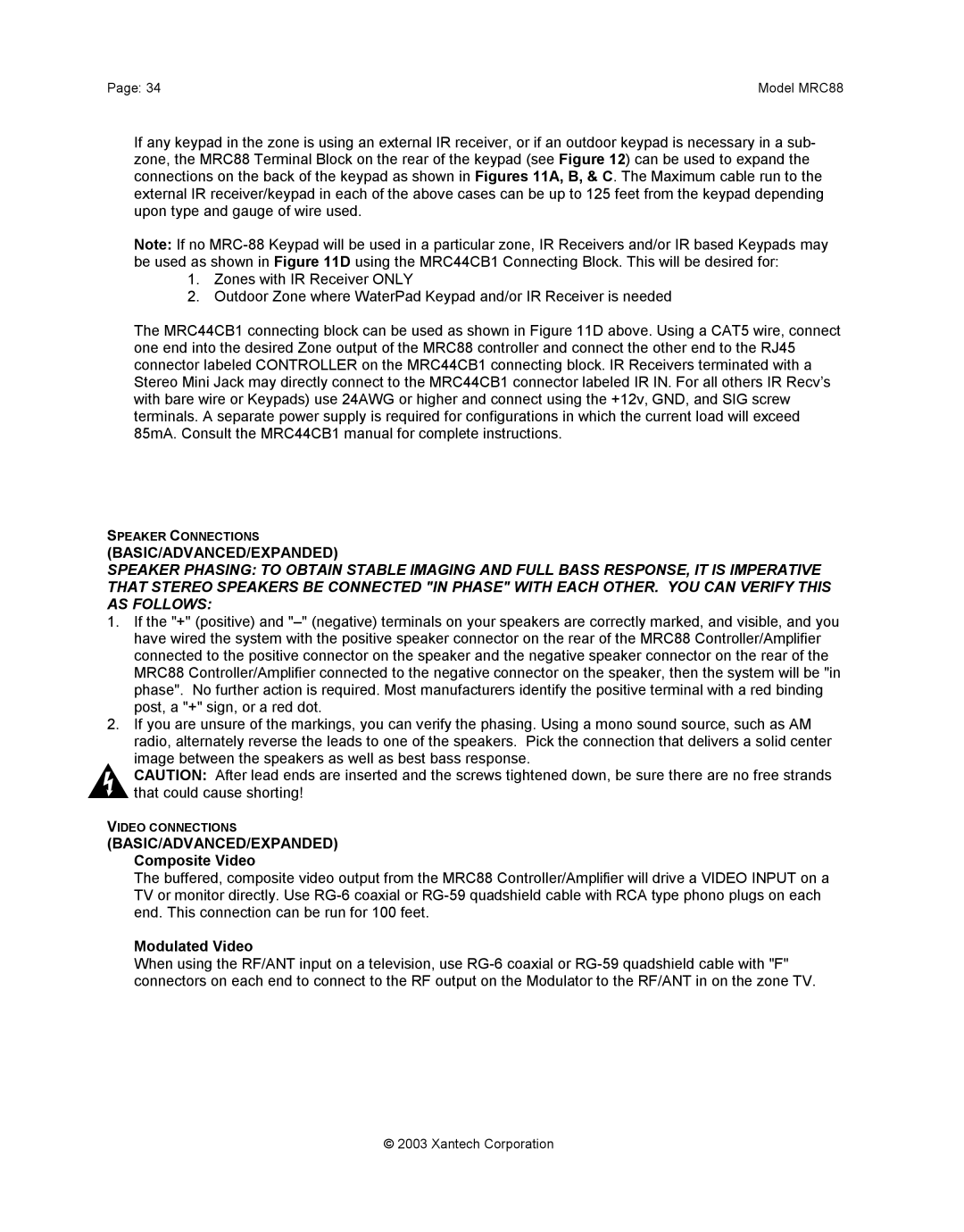 Xantech mrc88 installation instructions Basic/Advanced/Expanded 