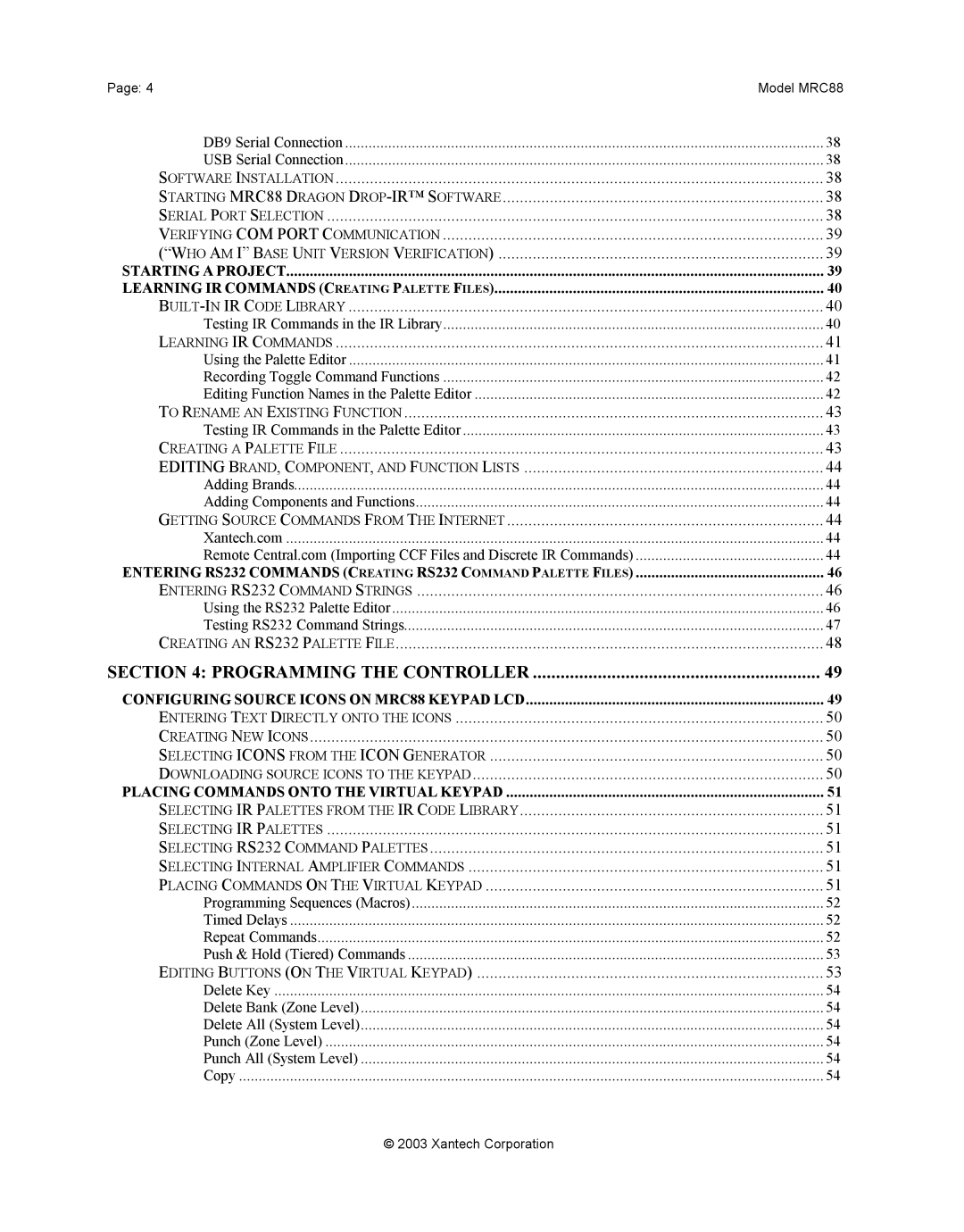 Xantech mrc88 installation instructions Programming the Controller 