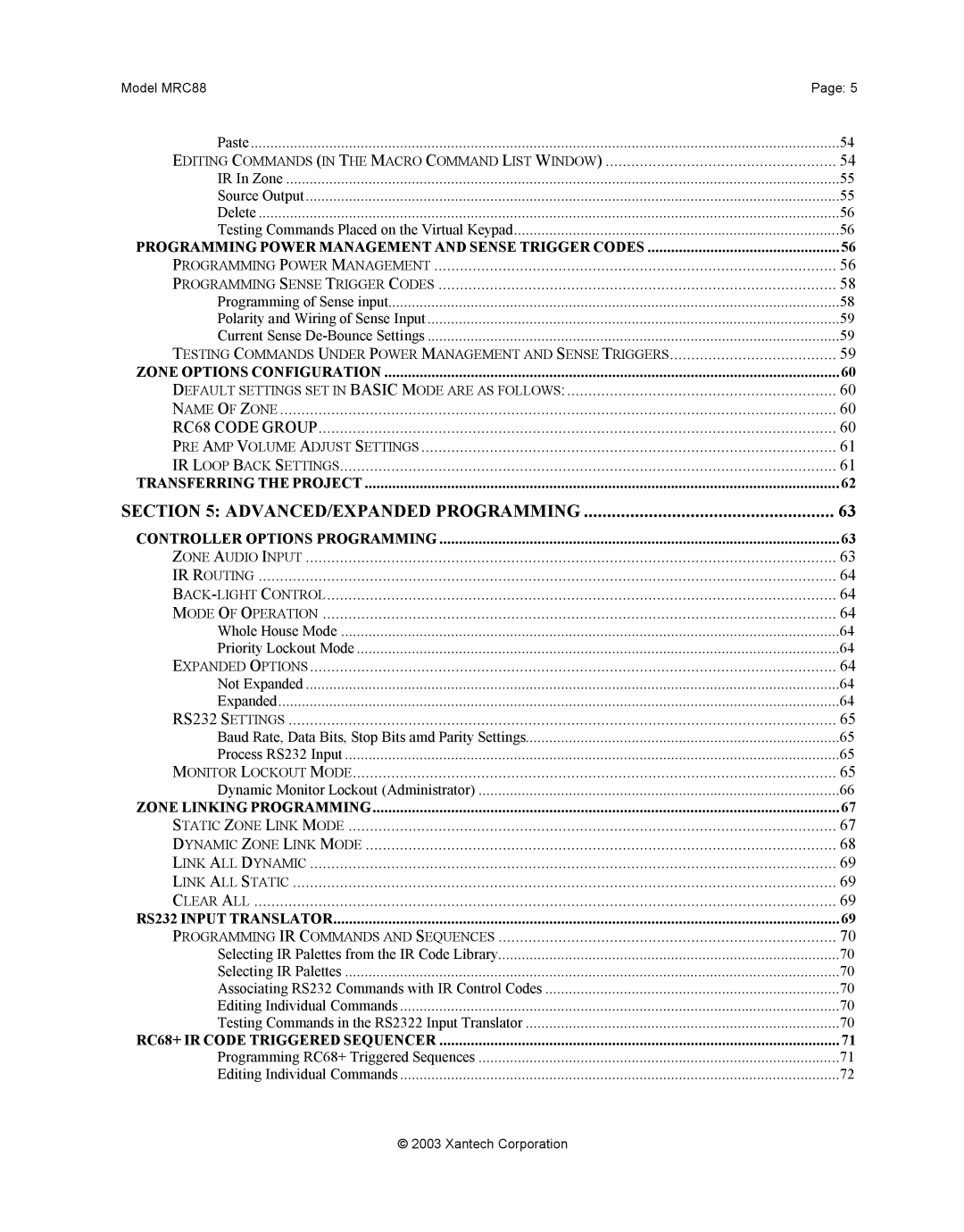 Xantech mrc88 installation instructions ADVANCED/EXPANDED Programming 