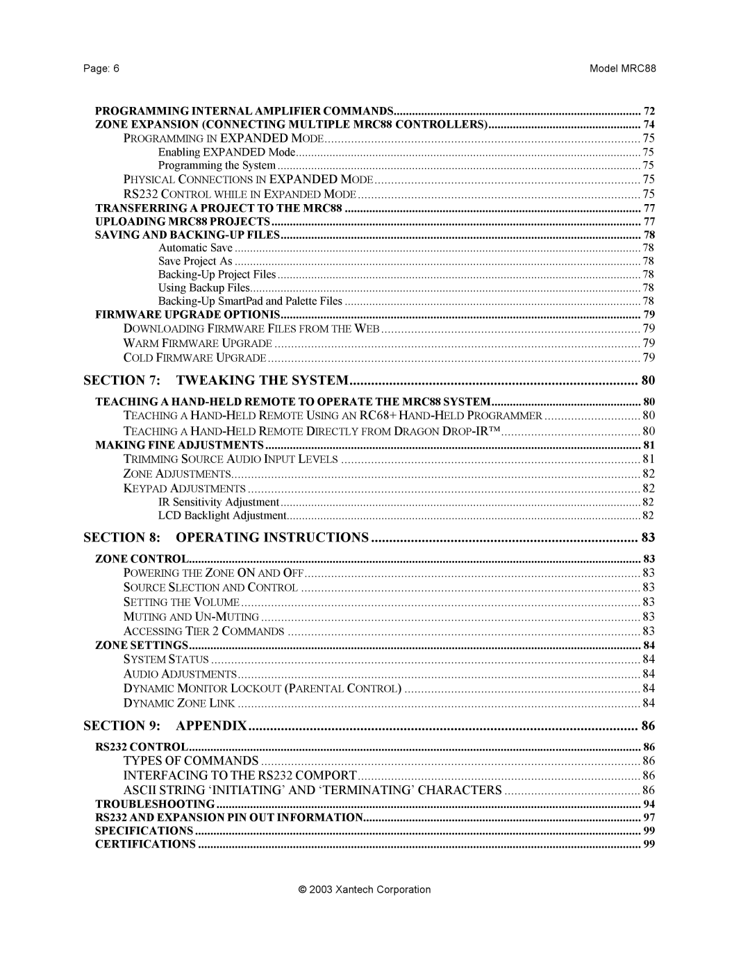 Xantech mrc88 installation instructions Section 