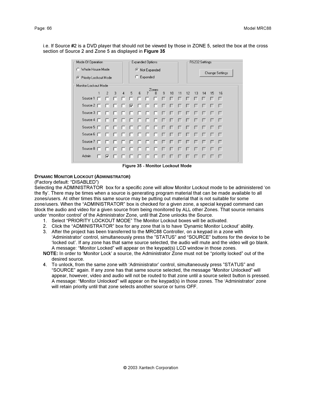 Xantech mrc88 installation instructions Monitor Lockout Mode 