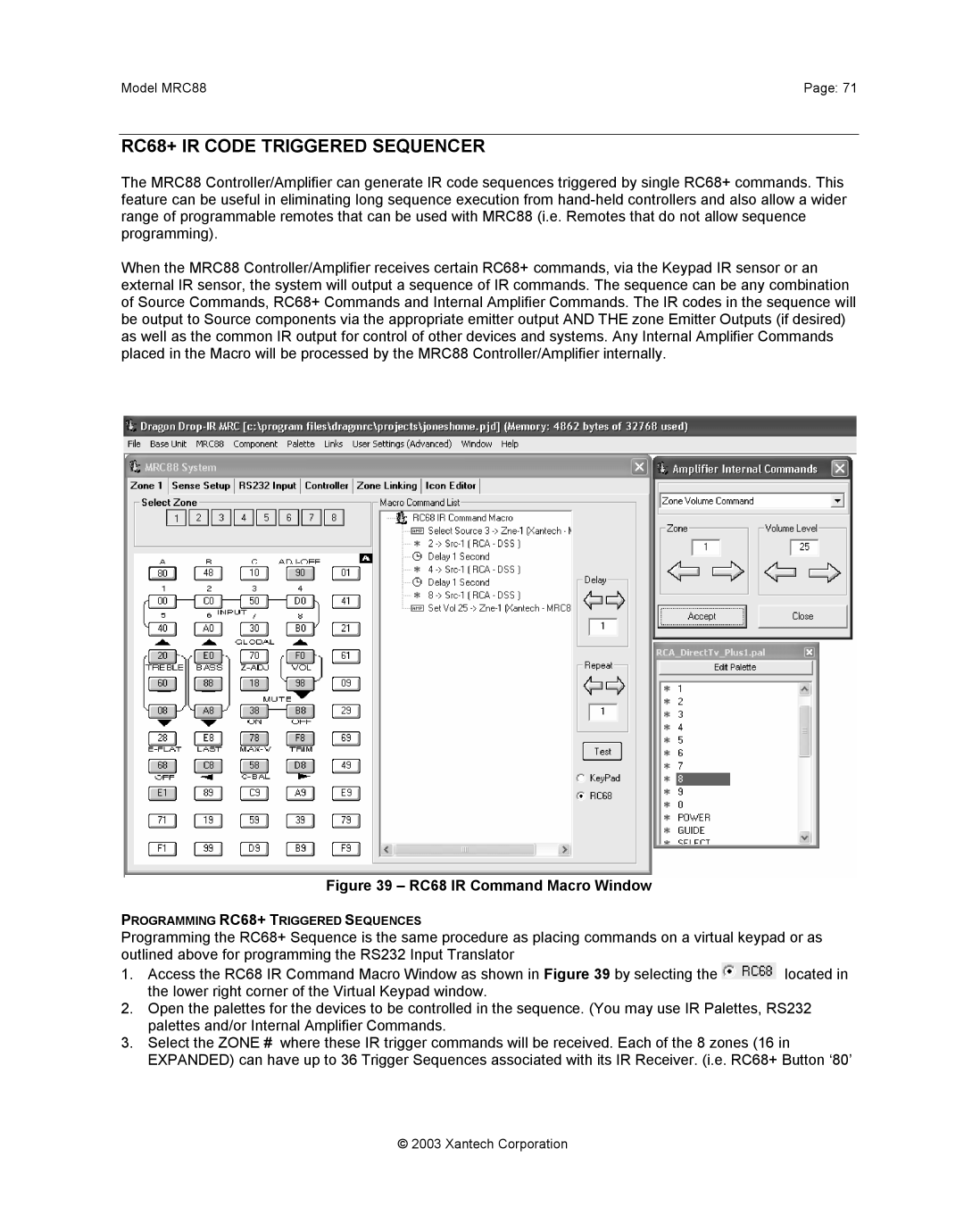 Xantech mrc88 installation instructions RC68+ IR Code Triggered Sequencer, RC68 IR Command Macro Window 