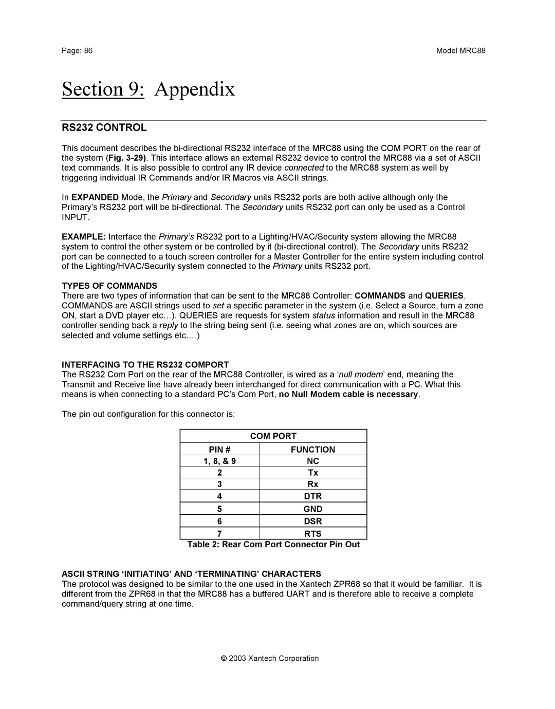 Xantech mrc88 installation instructions RS232 Control 