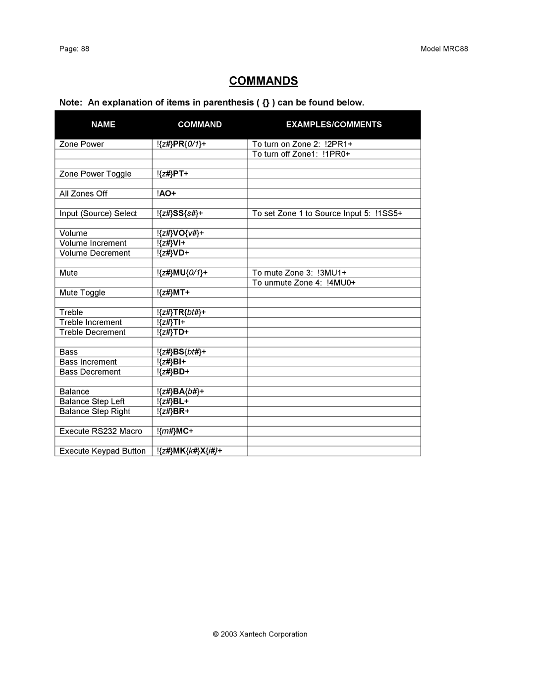 Xantech mrc88 installation instructions Commands, Ao+ 