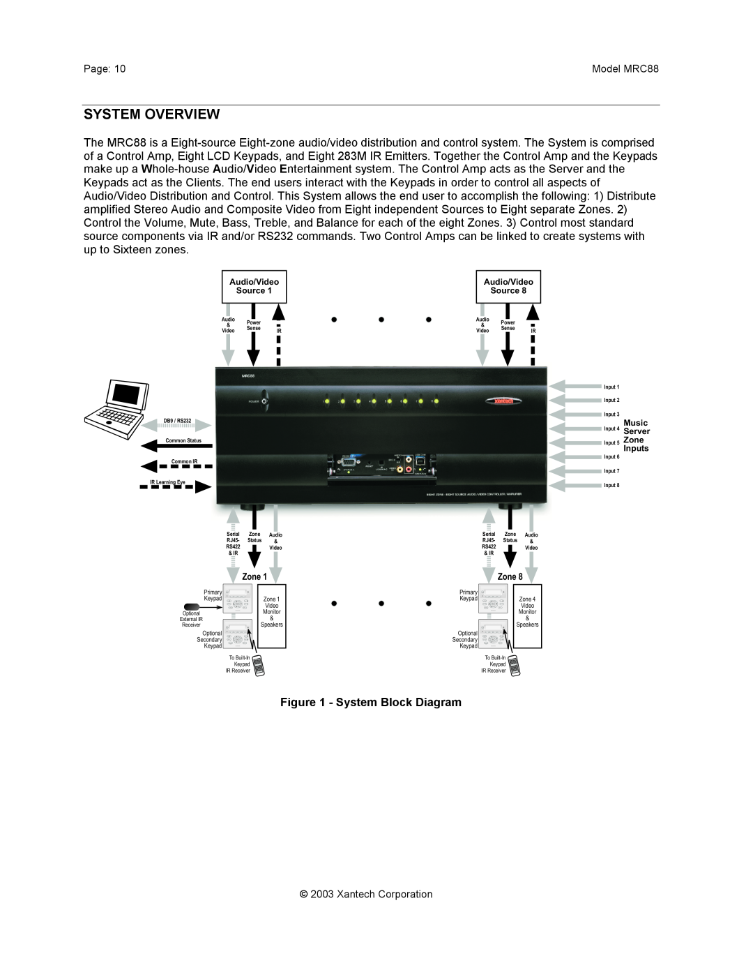 Xantech mrc88 installation instructions System Overview, System Block Diagram 