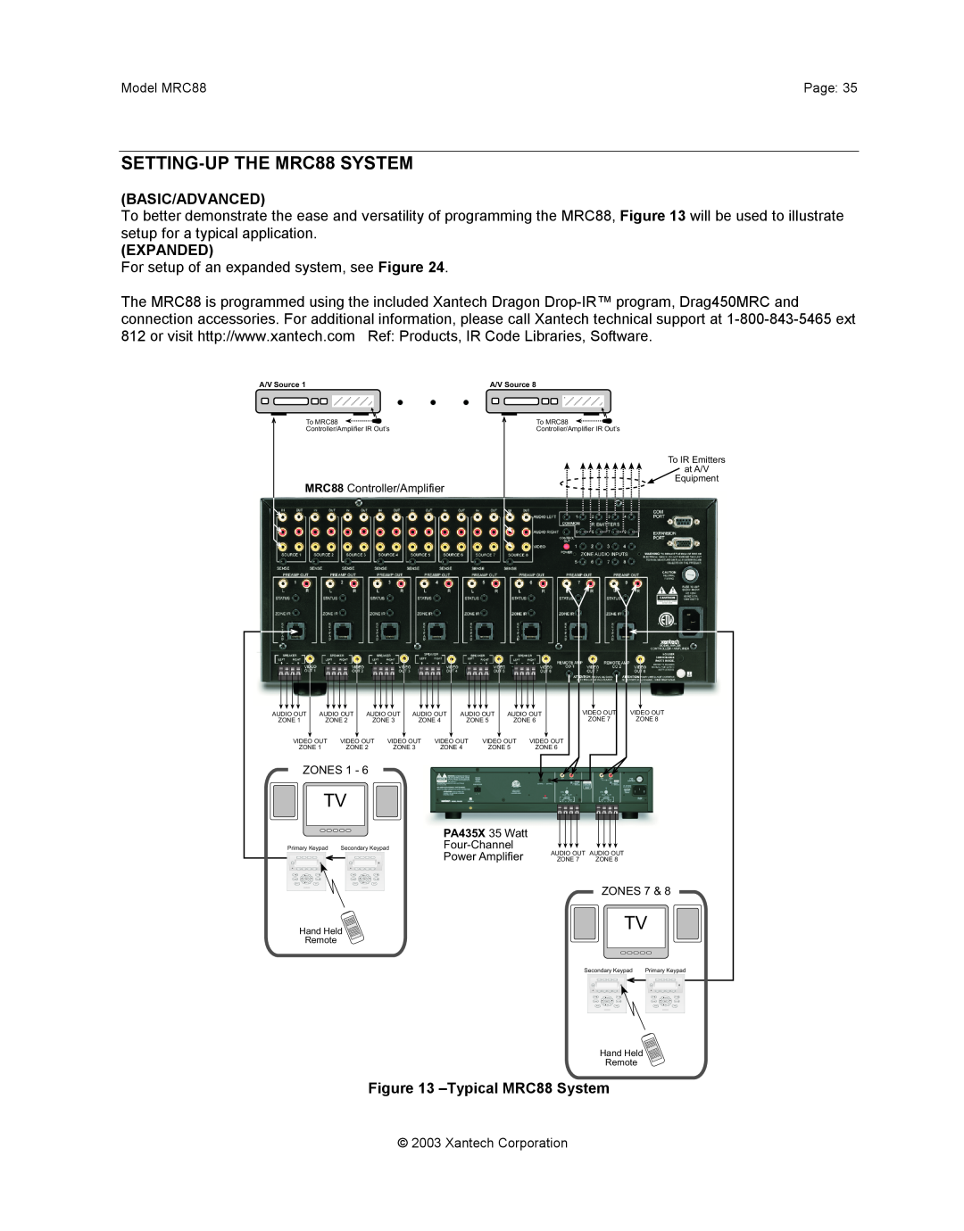 Xantech mrc88 installation instructions SETTING-UPTHE MRC88 SYSTEM, TypicalMRC88 System, Basic/Advanced, Expanded 