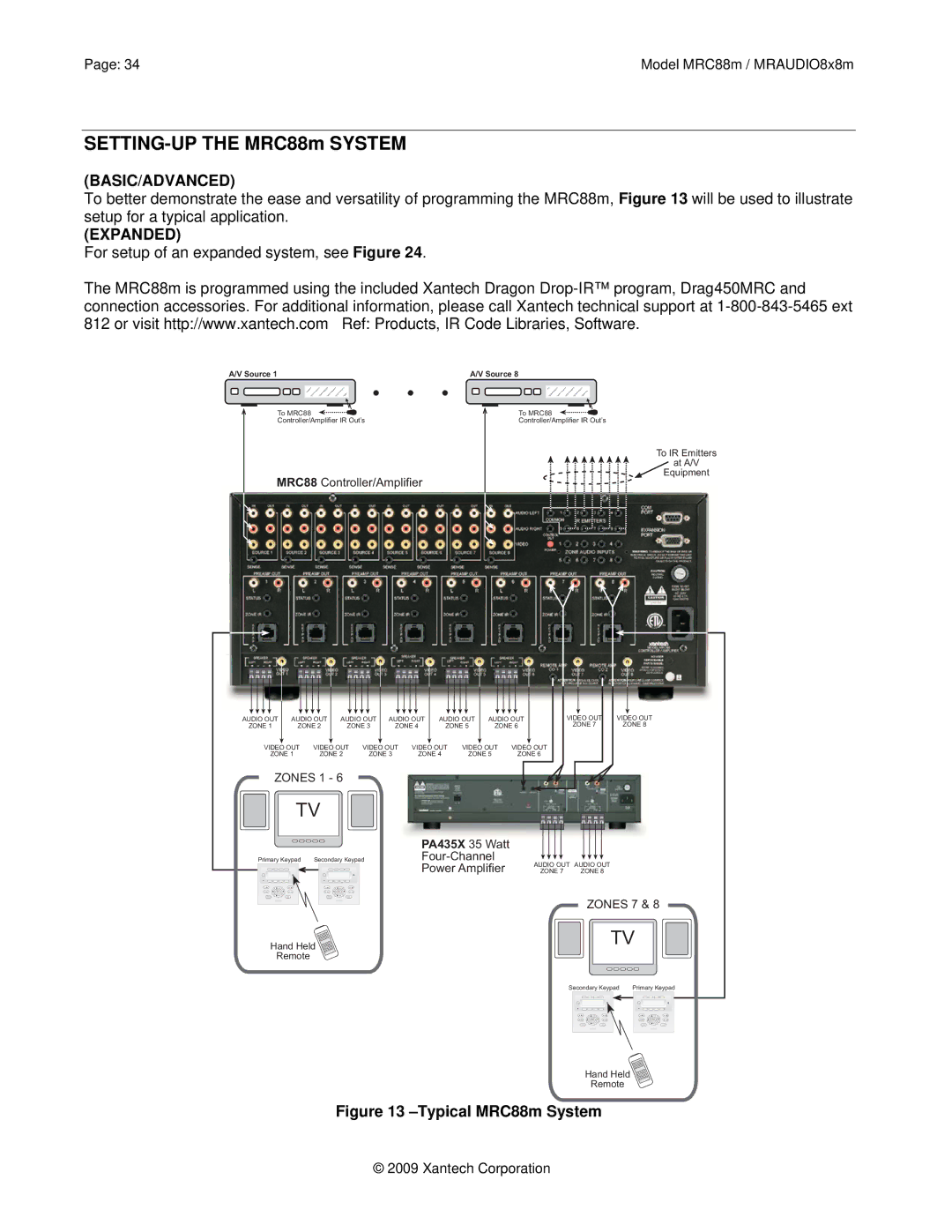 Xantech MRC88M, MRAUDIO8X8M installation instructions SETTING-UP the MRC88m System 