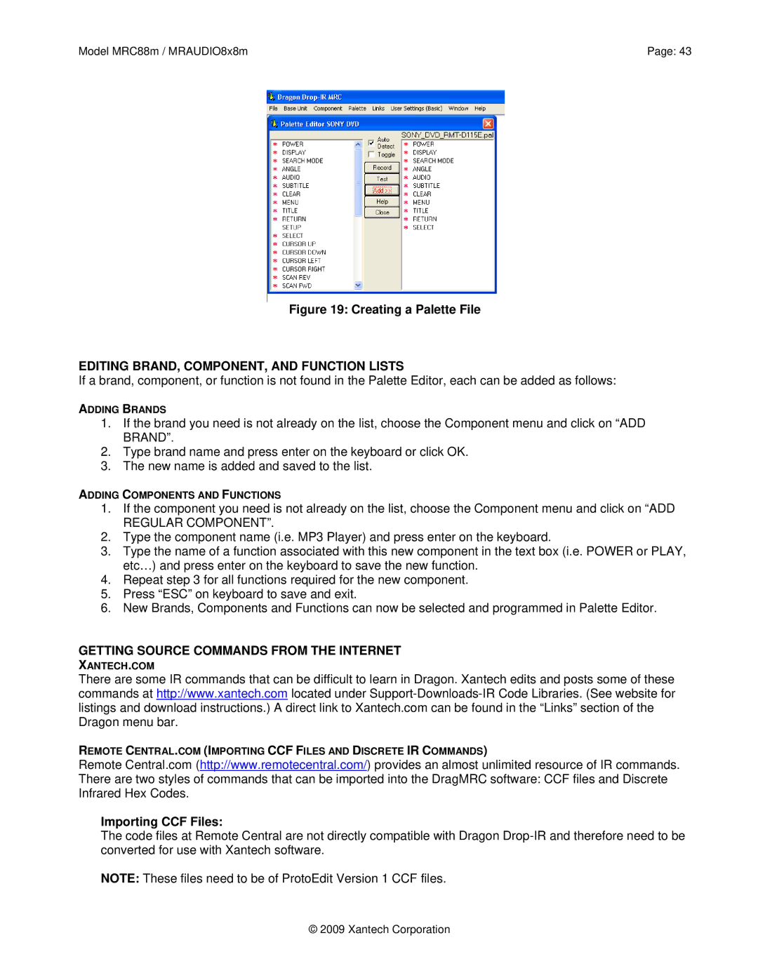 Xantech MRAUDIO8X8M, MRC88M Editing BRAND, COMPONENT, and Function Lists, Getting Source Commands from the Internet 