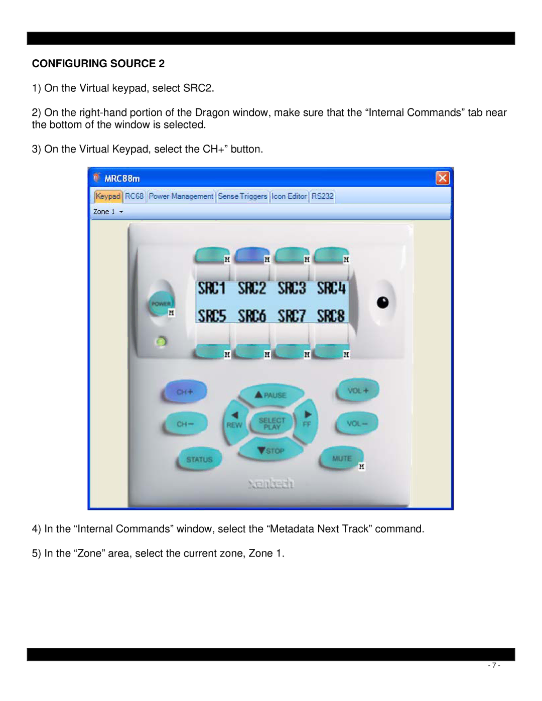 Xantech MRC88M quick start Configuring Source 