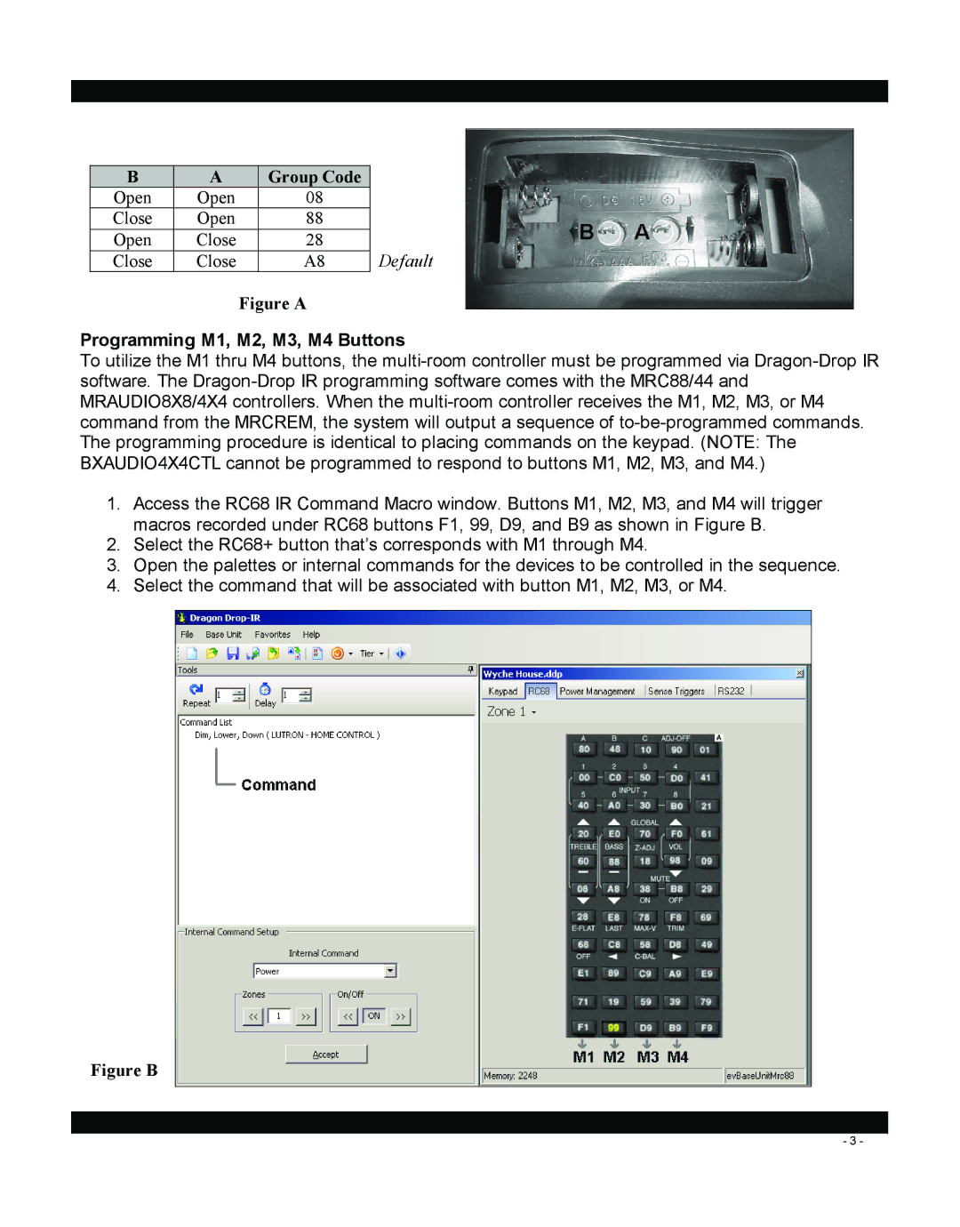 Xantech MRCREMRP installation instructions Figure a, Programming M1, M2, M3, M4 Buttons 