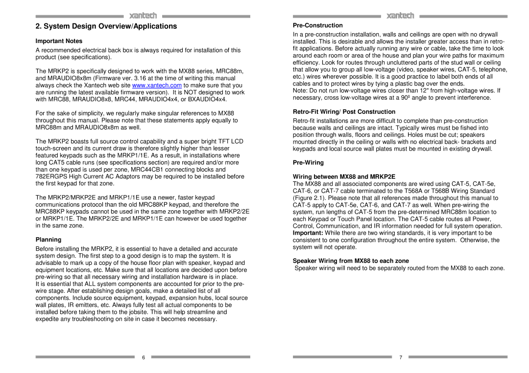 Xantech MRKP2 installation instructions System Design Overview/Applications 