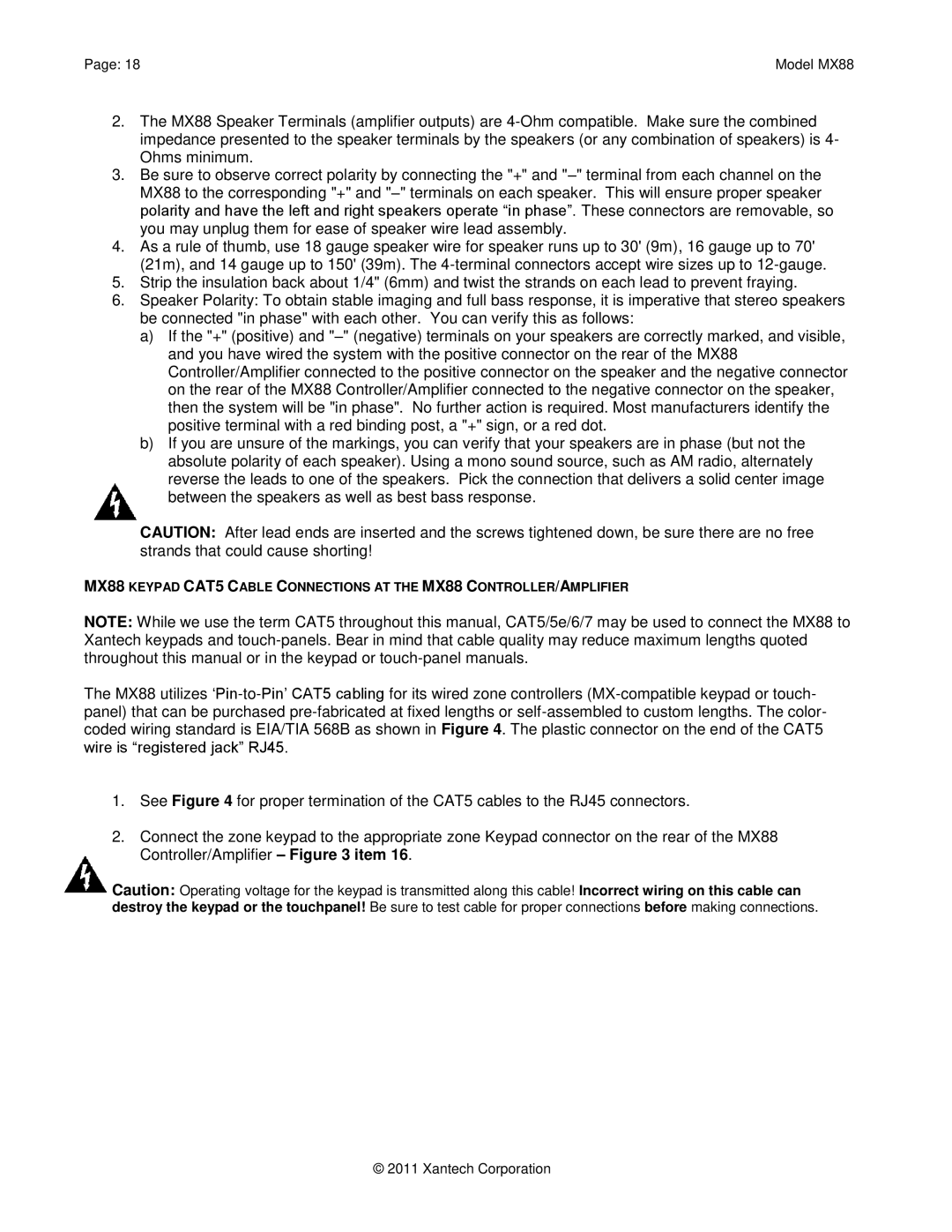 Xantech installation instructions Model MX88 