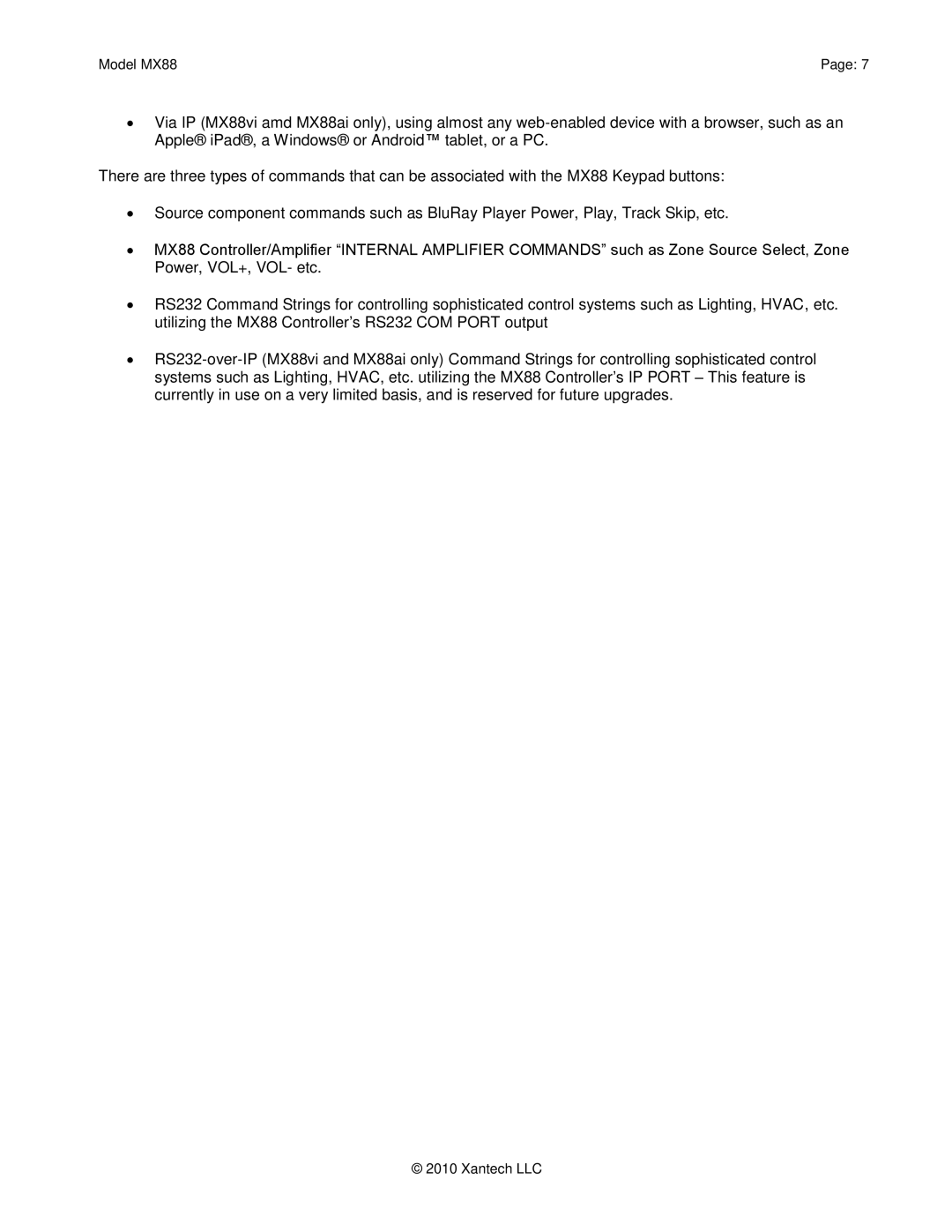 Xantech installation instructions Model MX88 