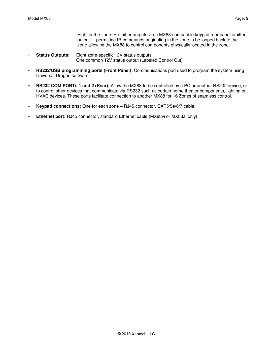 Xantech installation instructions Model MX88 