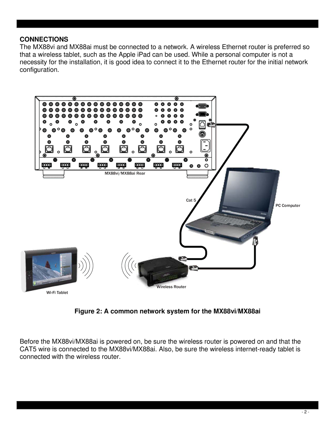 Xantech MX88VI, MX88AI installation instructions Connections, Common network system for the MX88vi/MX88ai 