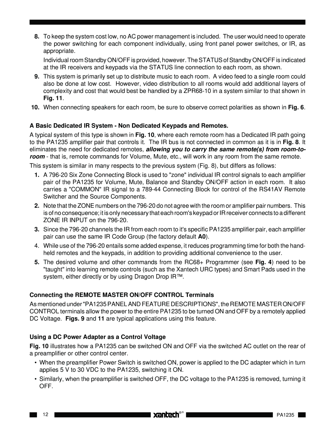 Xantech PA1235 Basic Dedicated IR System Non Dedicated Keypads and Remotes, Using a DC Power Adapter as a Control Voltage 