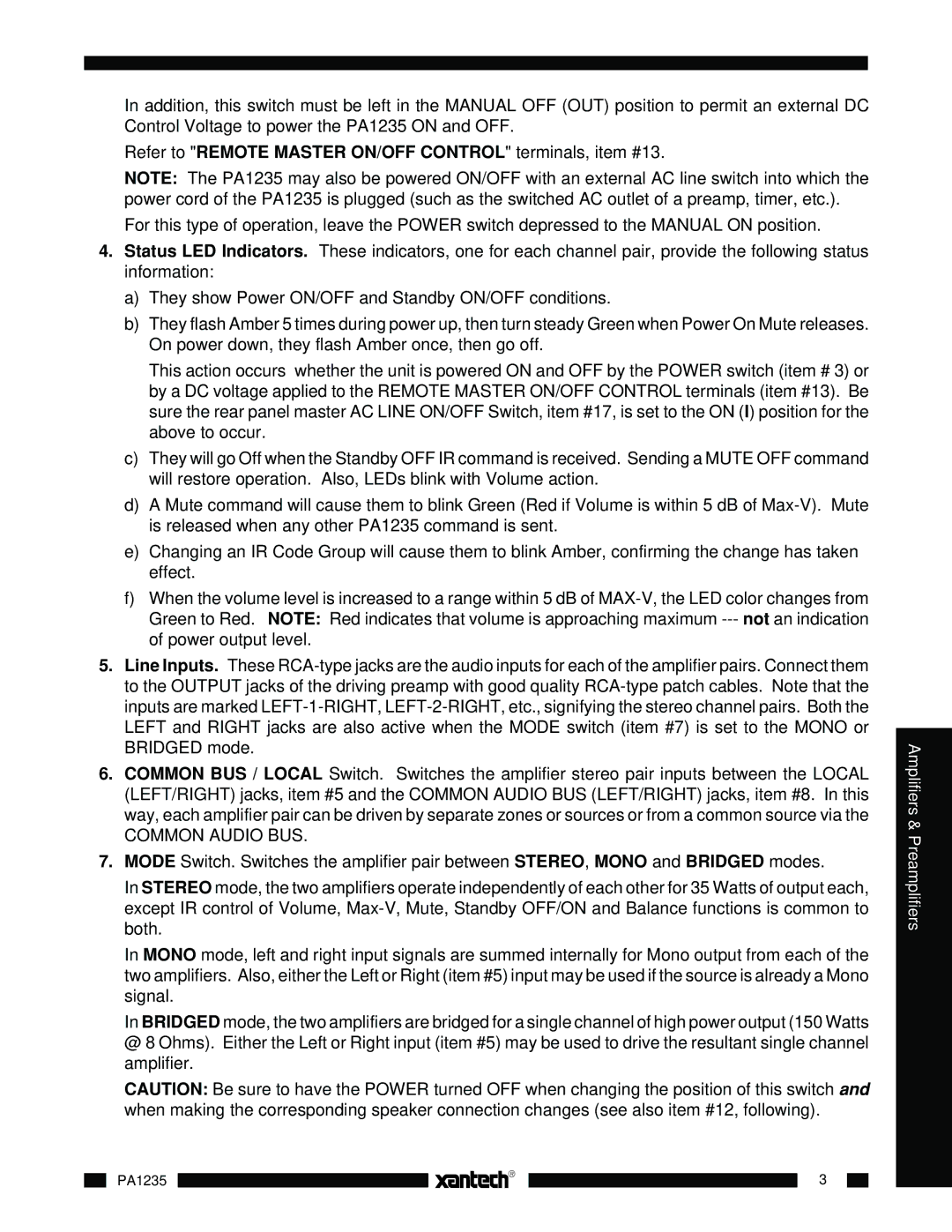 Xantech PA1235 installation instructions Common Audio BUS 