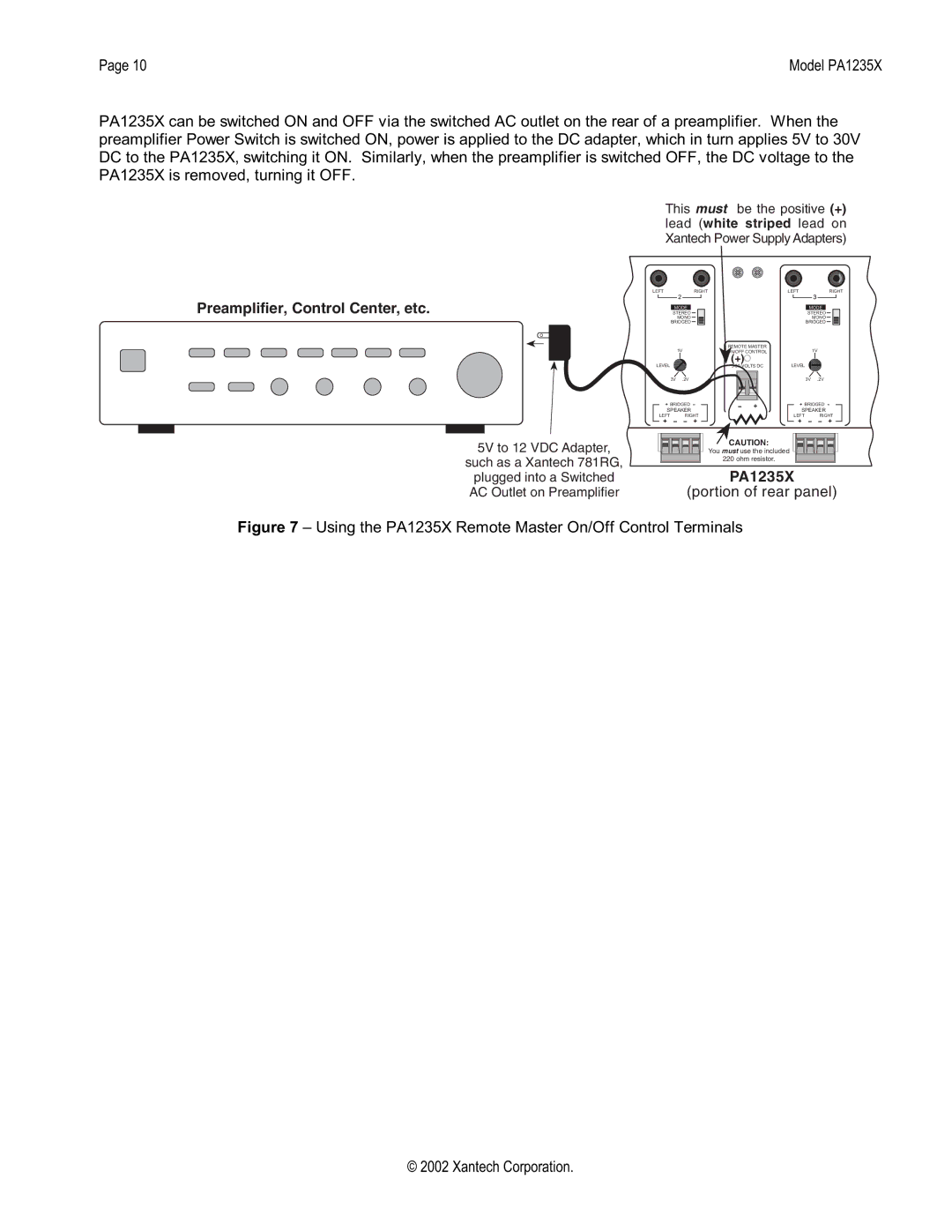 Xantech PA1235X installation instructions Preamplifier, Control Center, etc 