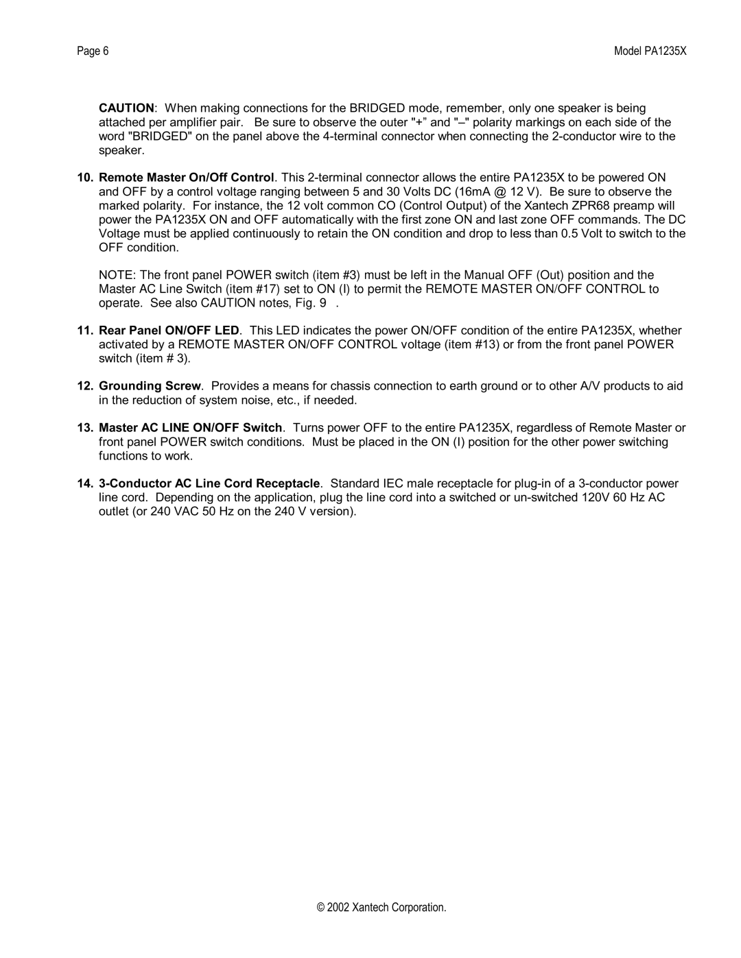 Xantech installation instructions Model PA1235X 