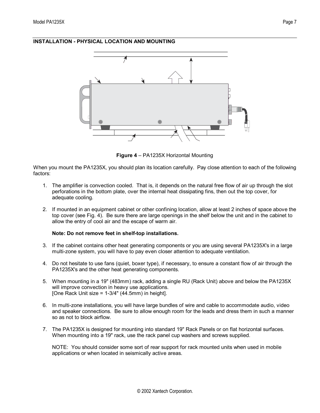 Xantech PA1235X installation instructions Installation Physical Location and Mounting 