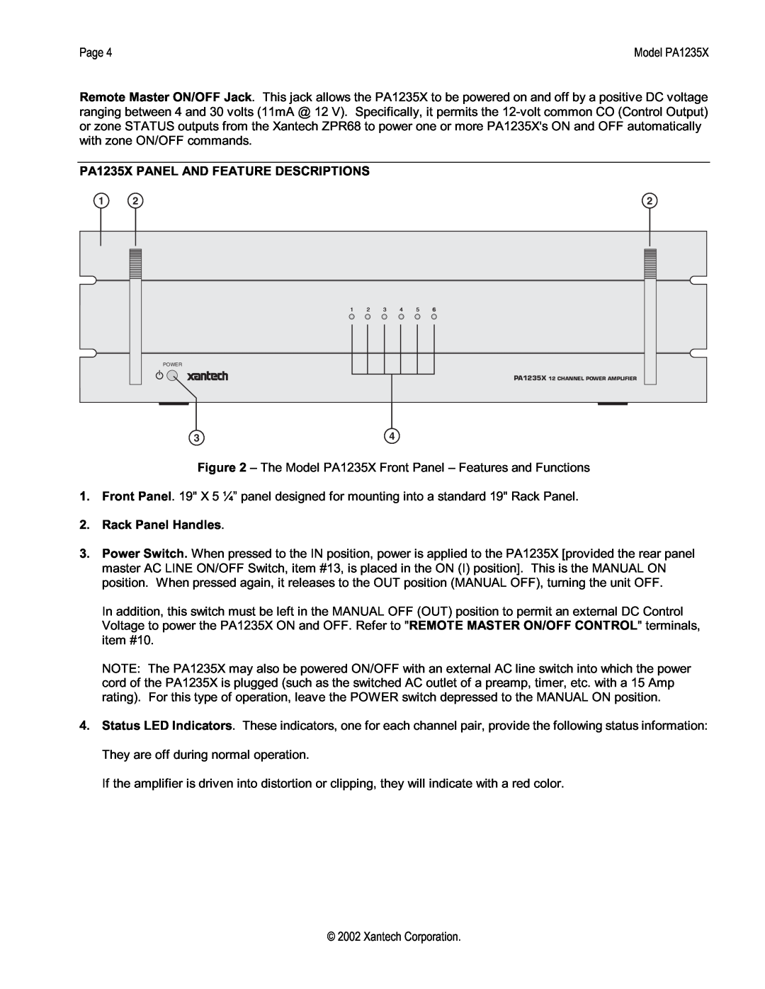 Xantech installation instructions PA1235X PANEL AND FEATURE DESCRIPTIONS, Rack Panel Handles 