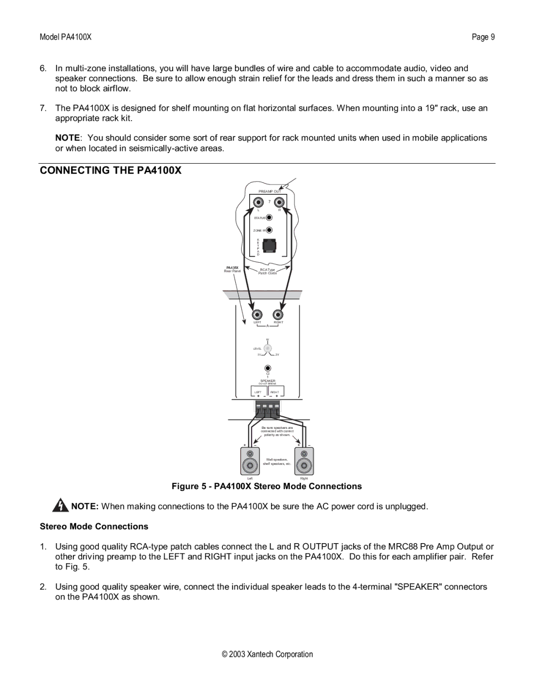 Xantech FOUR CHANNEL HI-POWER AMPLIFIER installation instructions Connecting the PA4100X, PA435X 