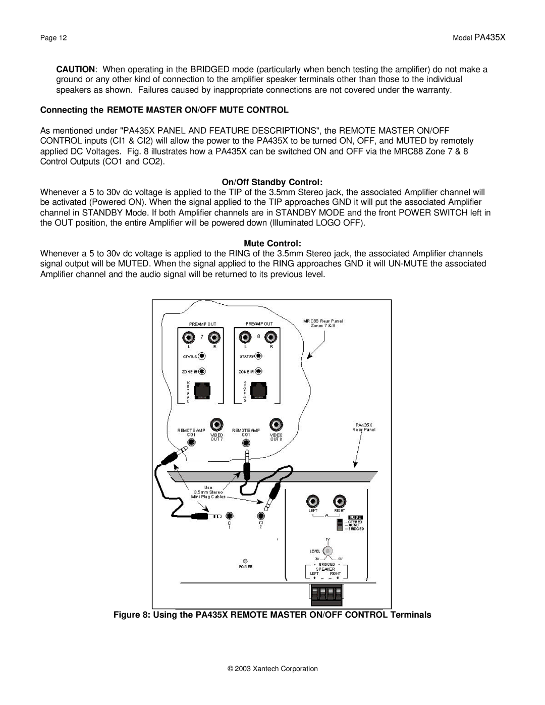 Xantech PA435X installation instructions Connecting the Remote Master ON/OFF Mute Control, On/Off Standby Control 