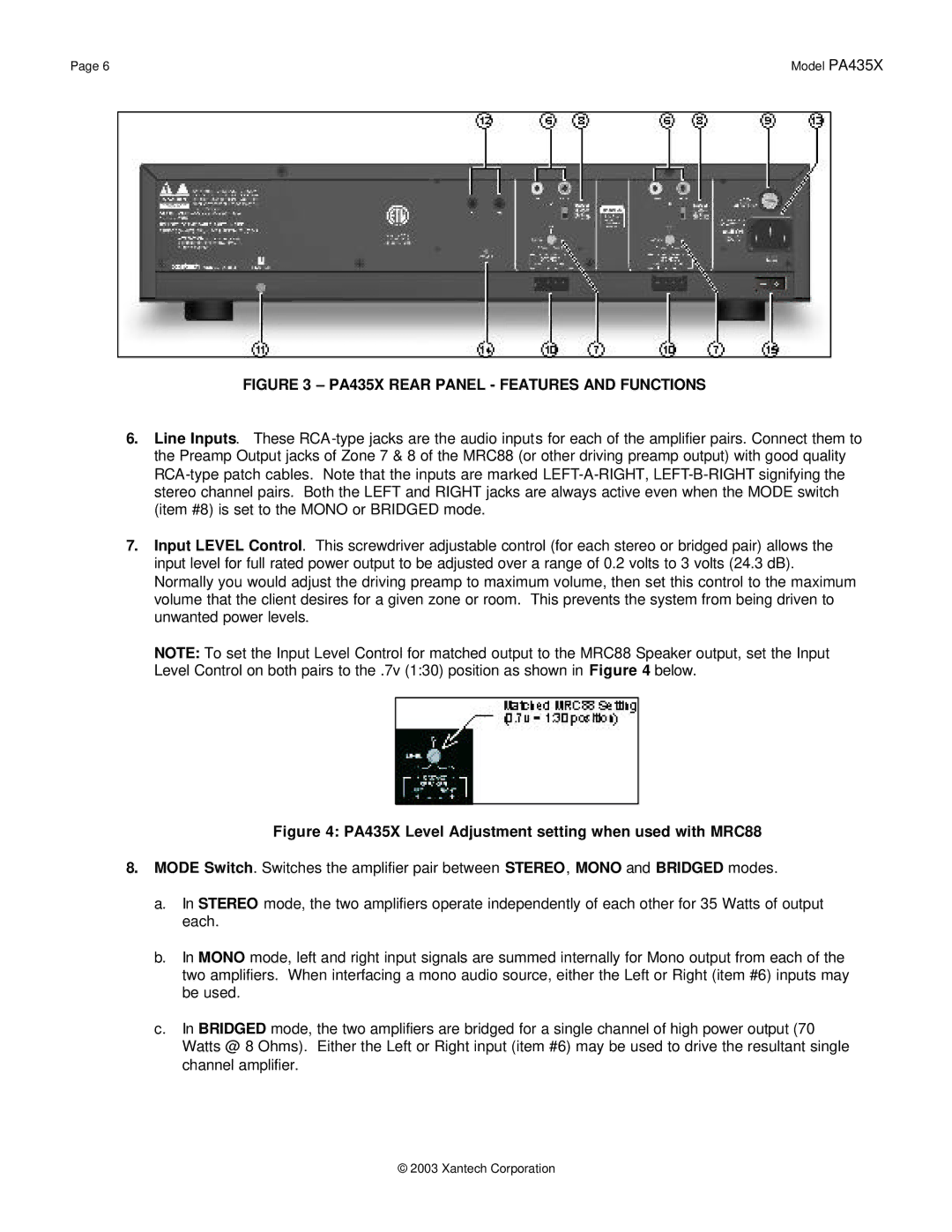 Xantech installation instructions PA435X Rear Panel Features and Functions 