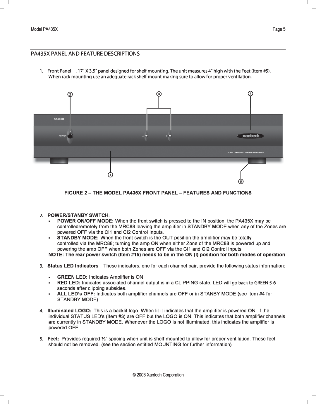 Xantech installation instructions PA435X PANEL AND FEATURE DESCRIPTIONS 
