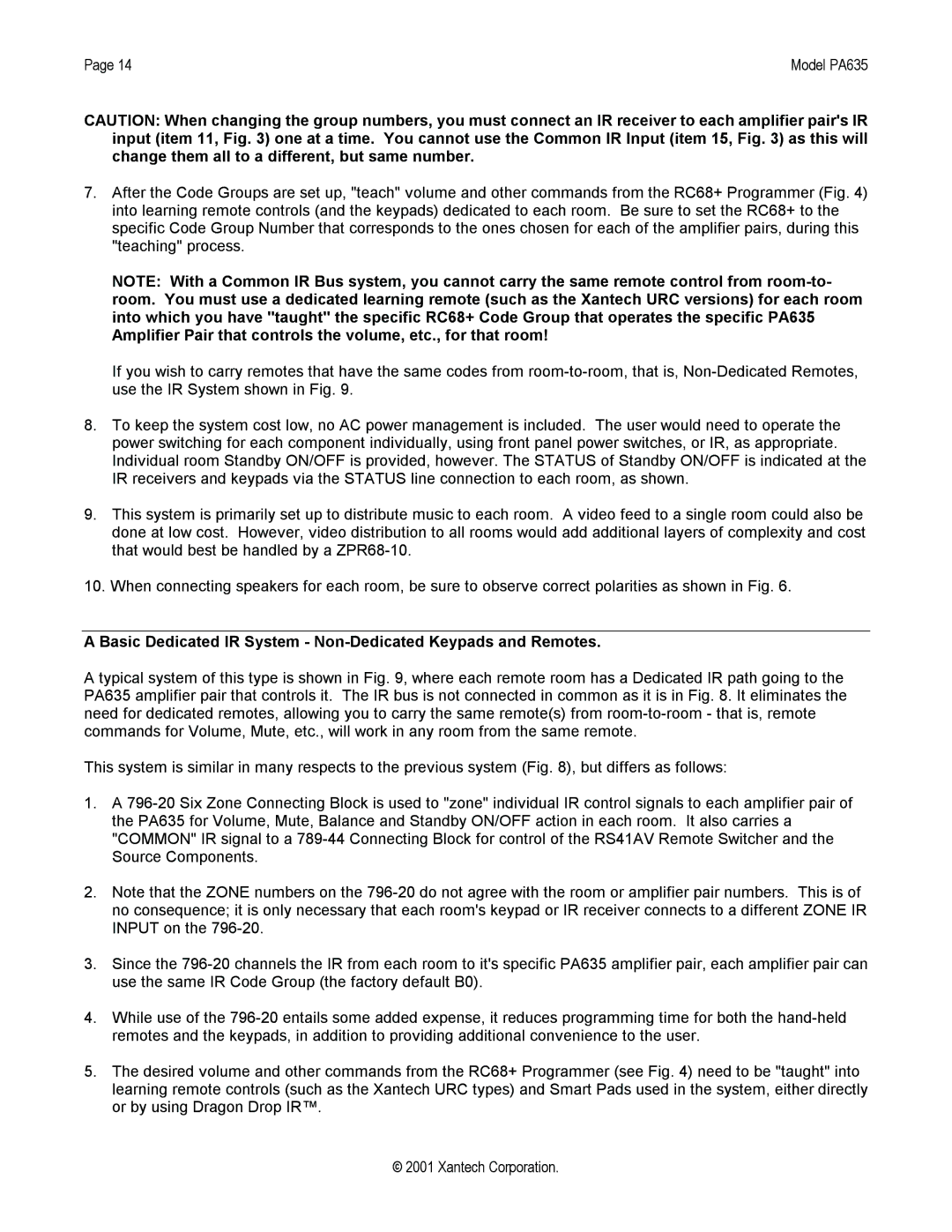 Xantech PA635 installation instructions Basic Dedicated IR System Non-Dedicated Keypads and Remotes 