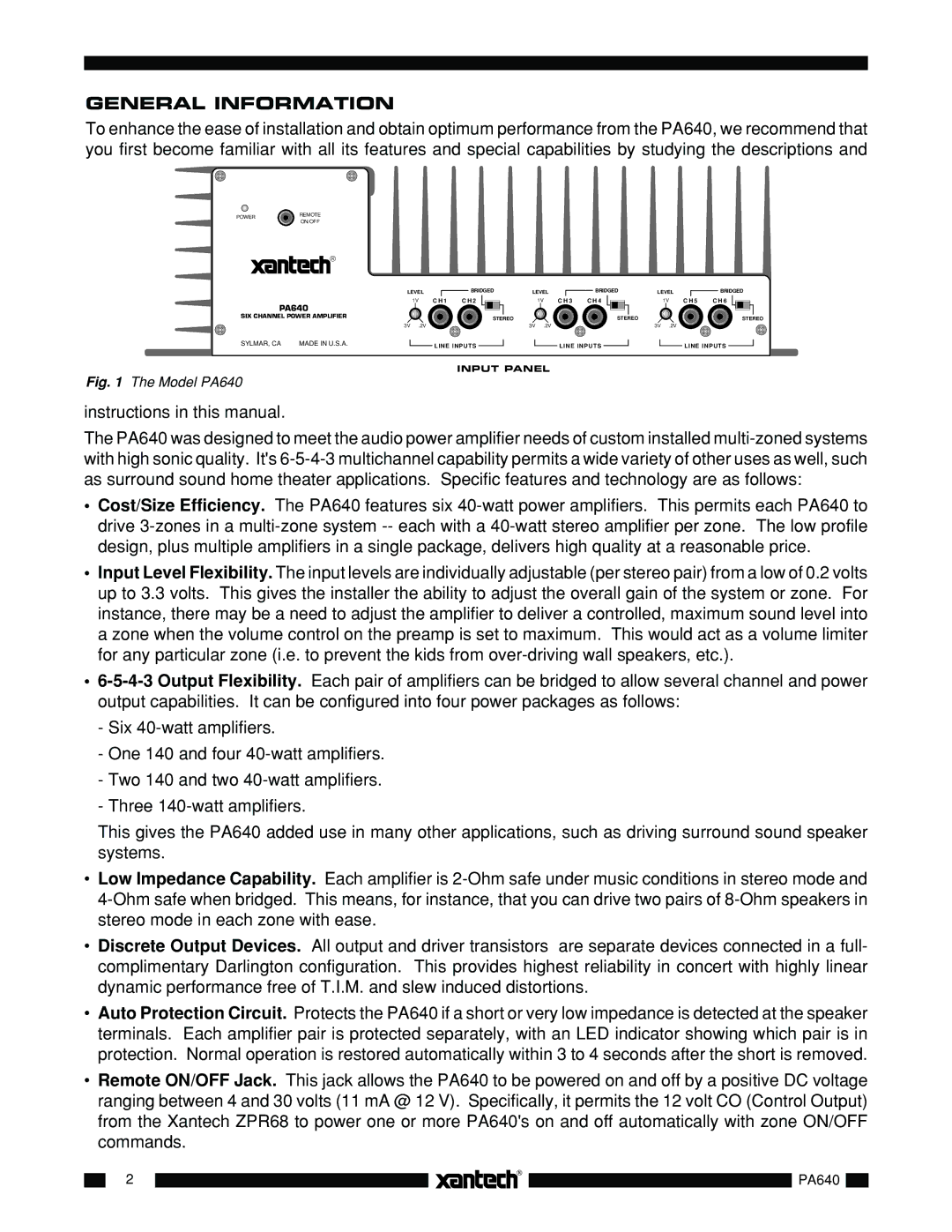 Xantech PA640 installation instructions General Information 